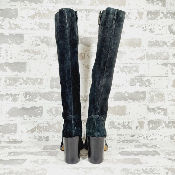 New Vince Camuto Perlanie Leather Black Pointy Toe Heel Knee Hight Boot T166 - Picture 5 of 13